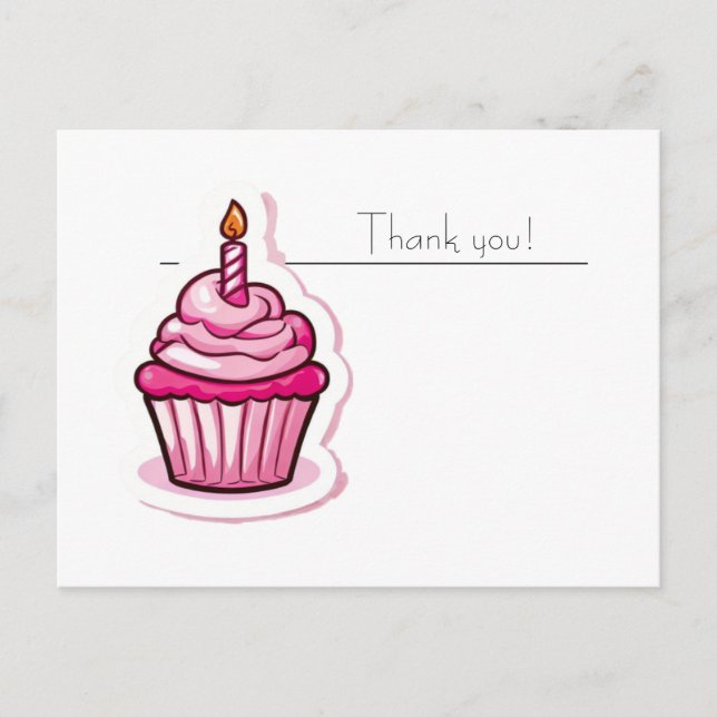 Carte de remerciement jolie cupcake rose (Devant)