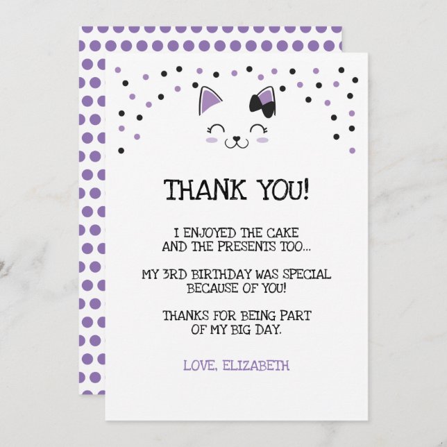 Carte de remerciement Kitty Cat (Devant / Derrière)