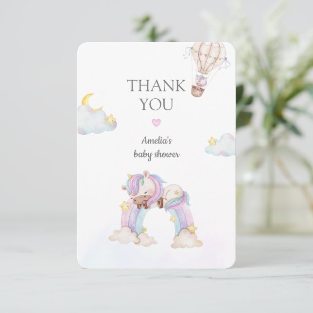 Carte de remerciement Licorne et arc-en-ciel pour  (Debout devant)