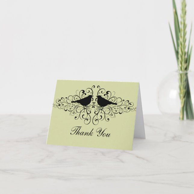 Carte de remerciement Love Bird Swirls verte menth (Devant)