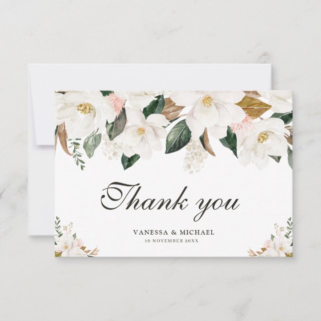 carte de remerciement magnolia aquarelle (Devant)