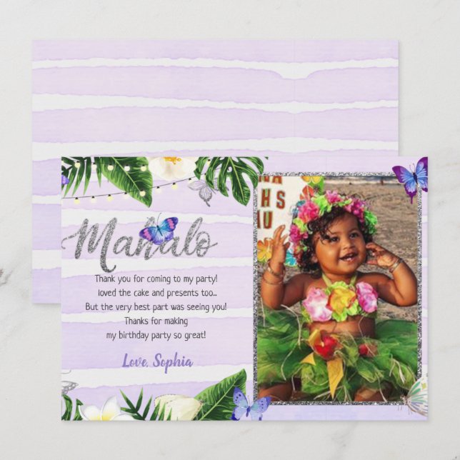 Carte de remerciement Mahalo Papillon Tropical (Devant / Derrière)