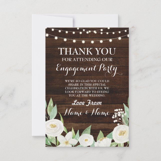 Carte de remerciement mariage bois fleurs blanches (Devant)