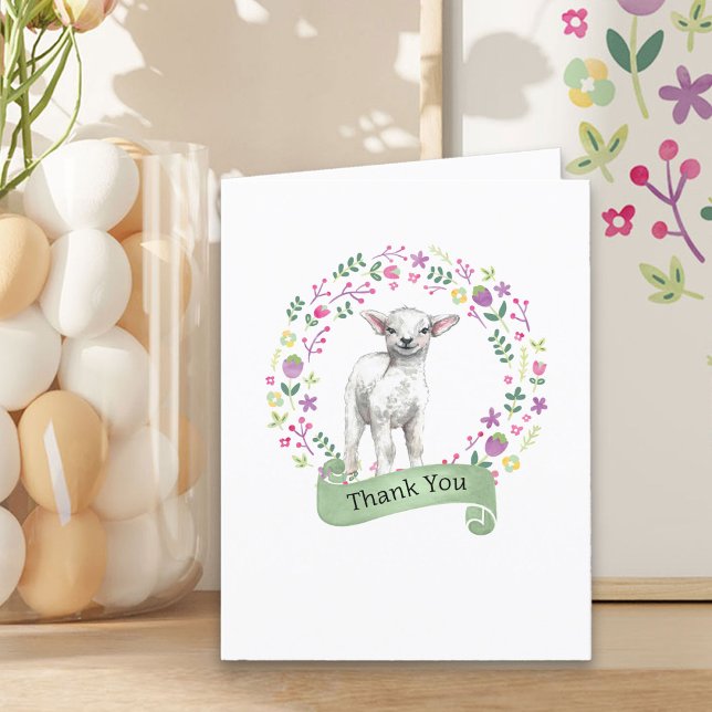 Carte de remerciement mignonne avec agneau dans un (Spring Lamb Thank You Card from my Little Bunny & Little Lamb Baby Shower collection)