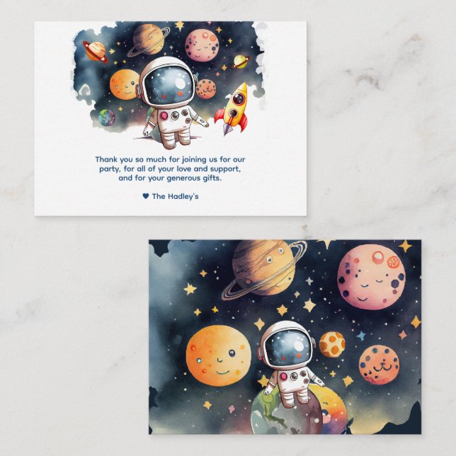 Carte de remerciement mignonne d'astronaute de l'e (Devant / Derrière)