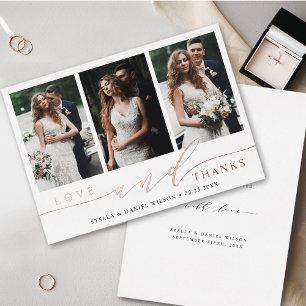 Carte de remerciement moderne à 3 photos avec feui