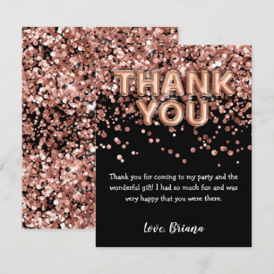 Carte de remerciement Moderne Rose Gold Noir Paill