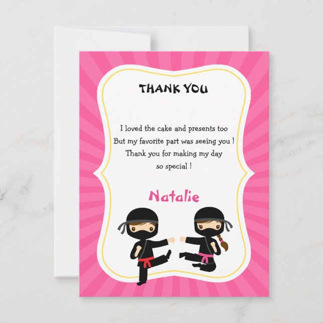 Carte de remerciement Ninja Fille - Anniversaire d (Devant)