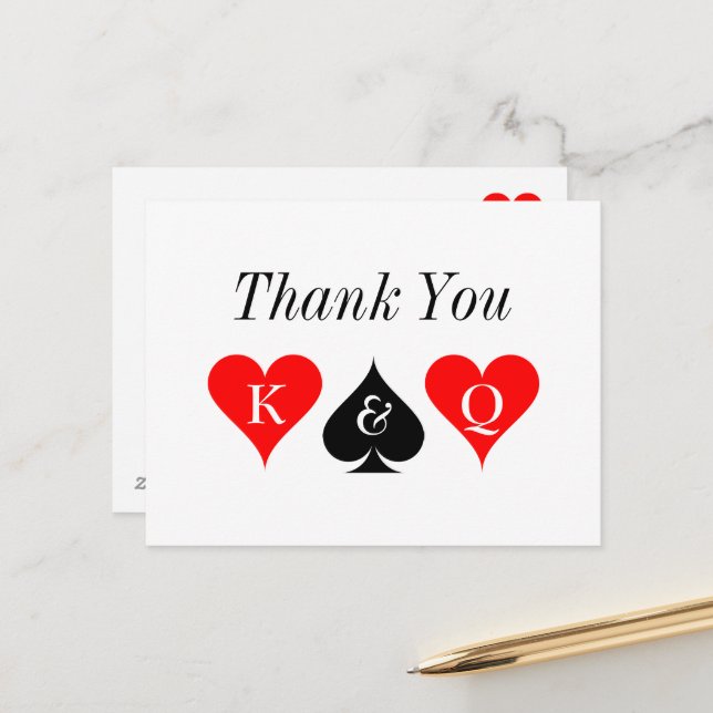 Carte de remerciement personnalisée du mariage Las (Devant/Arrière en situation)