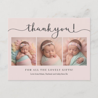 Carte de remerciement photo de bébé fille rose