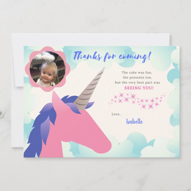 Carte de remerciement photo de licorne (Devant)