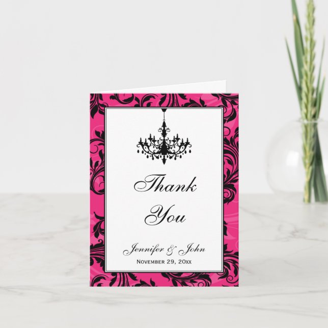 Carte de remerciement photo de lustre rose noir et (Devant)