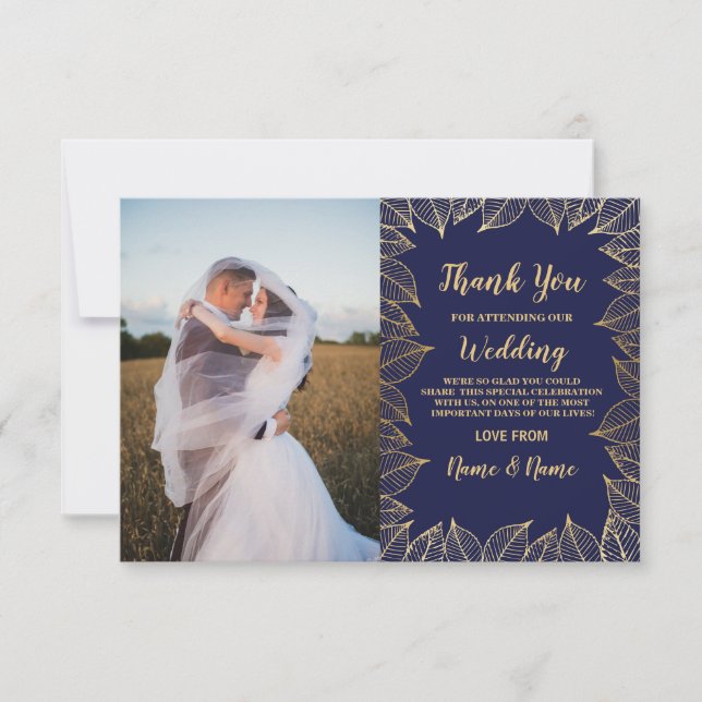Carte de remerciement photo Fiançailles Mariage Or (Devant)
