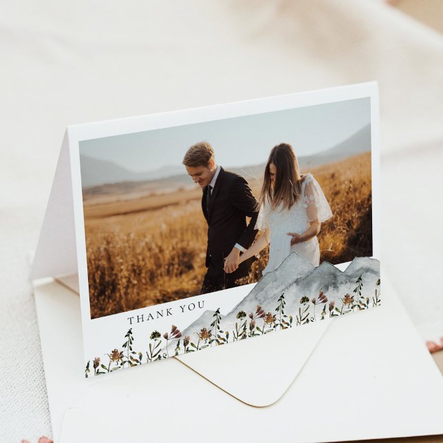 Carte de remerciement photo florale Boho Mountain  (Créateur téléchargé)