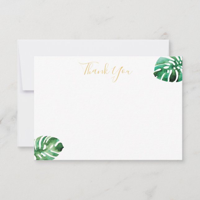 Carte de remerciement plate à feuille de Monstera (Devant)