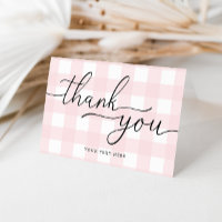 Carte de remerciement pliée à carreaux roses