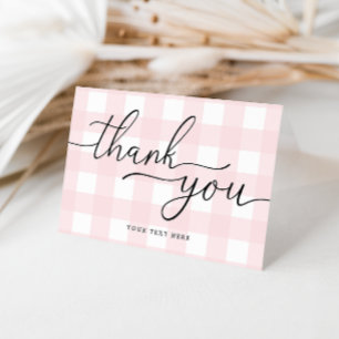 Carte de remerciement pliée à carreaux roses