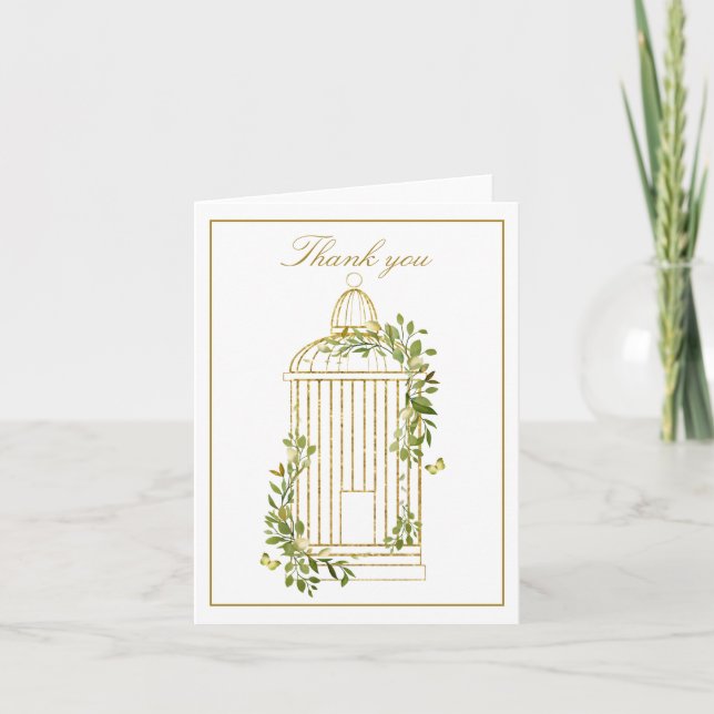 Carte de remerciement pliée Cage à oiseaux dorée m (Devant)