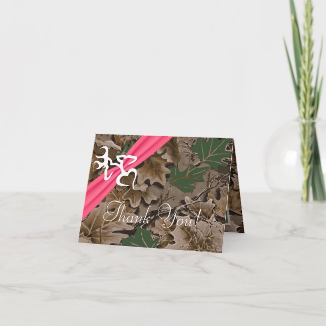 Carte de remerciement pliée Camouflage rose Browni (Devant)