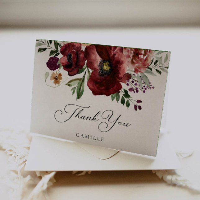 Carte de remerciement pliée florale automne Bourgo (Créateur téléchargé)
