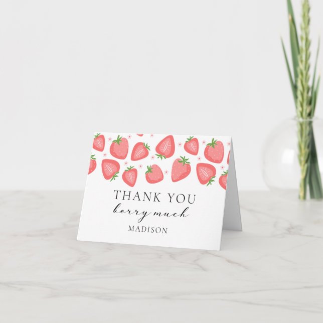Carte de remerciement pliée fraise Merci beaucoup (Devant)