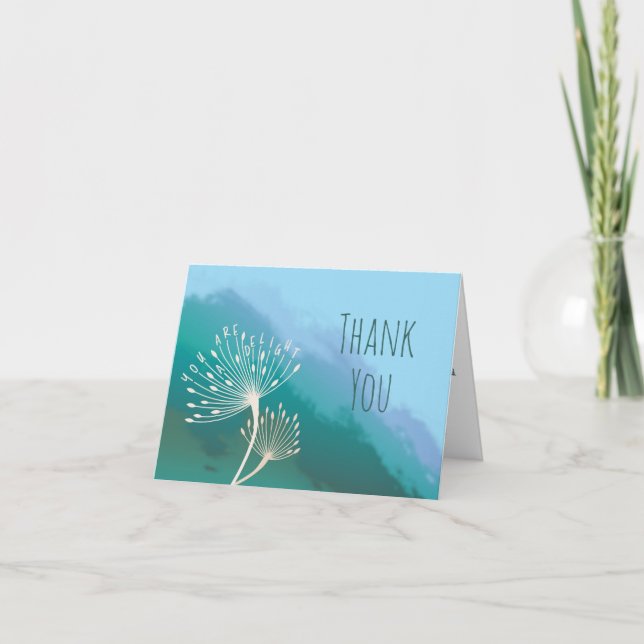Carte de remerciement pliée positive au pissenlit (Devant)