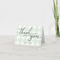 Carte de remerciement pliée verte à carreaux