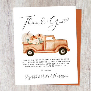 Carte de remerciement pour Baby Shower avec camion