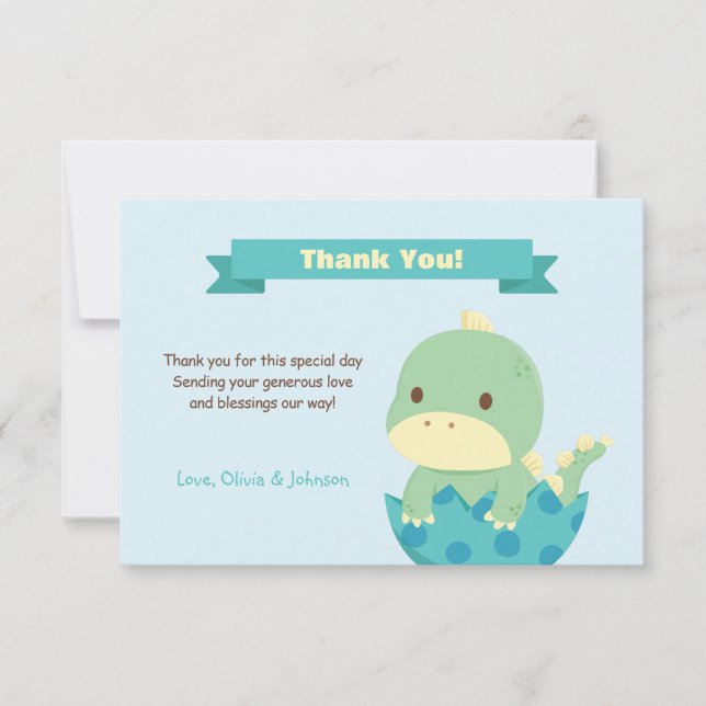 Carte de remerciement pour Baby Shower avec un din (Devant)