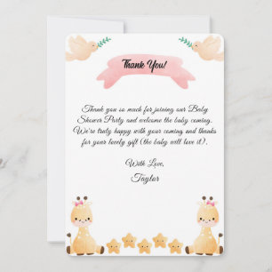 Carte de remerciement pour Baby Shower de girafe m