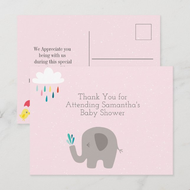 Carte de remerciement pour Baby Shower Éléphant (Devant / Derrière)