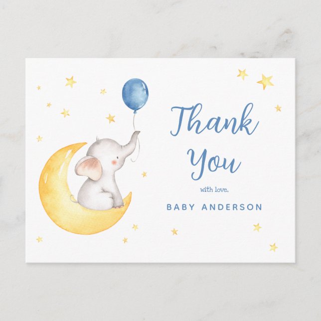 Carte de remerciement pour Baby Shower Éléphant et (Devant)