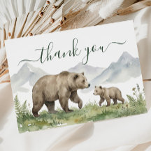 Carte de remerciement pour Baby Shower Garçon Ours
