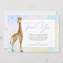 Carte de remerciement pour Baby Shower girafeau bl