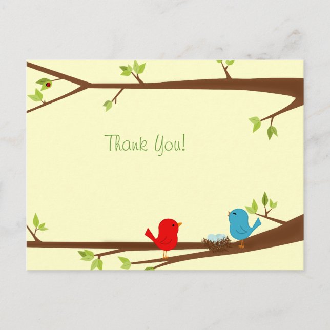Carte de remerciement pour Baby Shower Oiseaux ave (Devant)