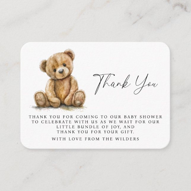 Carte de remerciement pour Baby Shower Ours en pel (Devant)