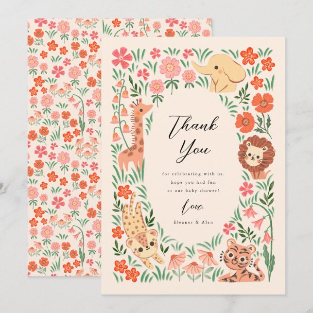 Carte de remerciement pour Baby Shower sur le thèm (Devant / Derrière)