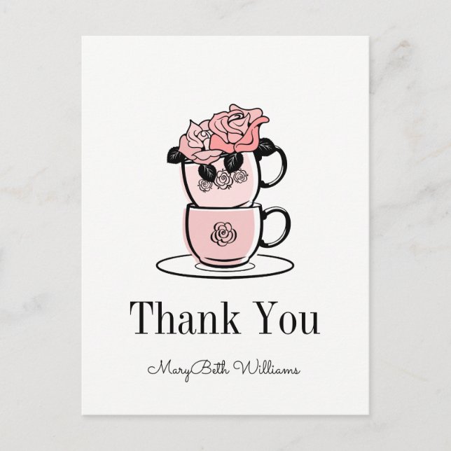 Carte de remerciement pour Baby Shower Teacup & Fl (Devant)