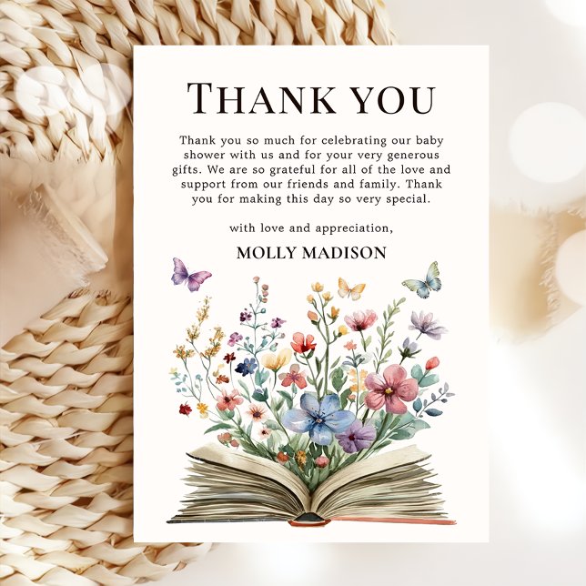 Carte de remerciement pour Baby Shower thème livre (Créateur téléchargé)