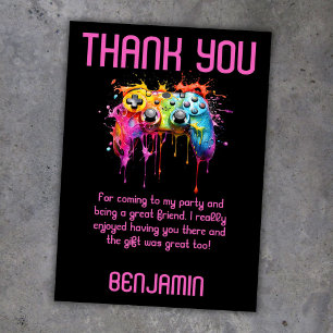 Carte de remerciement pour fête de jeux vidéo pour