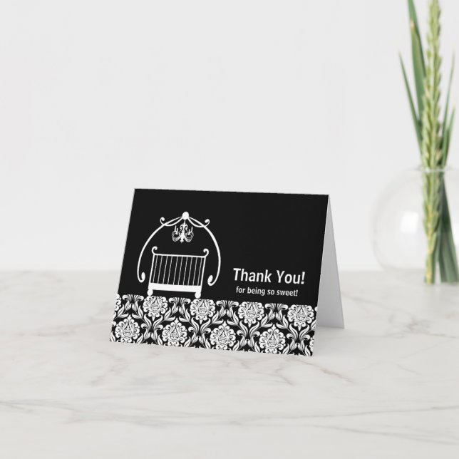 Carte de remerciement pour le lit de Damas noir et (Devant)