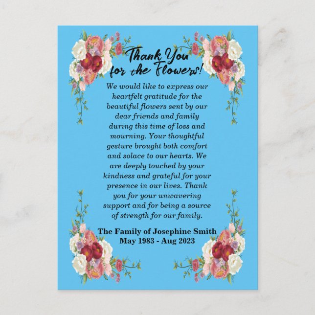 Carte de Remerciement pour l'Envoi de Fleurs après (Devant)