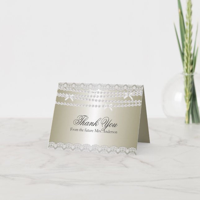 Carte de remerciement pour mariage Lace & Pearl (Devant)