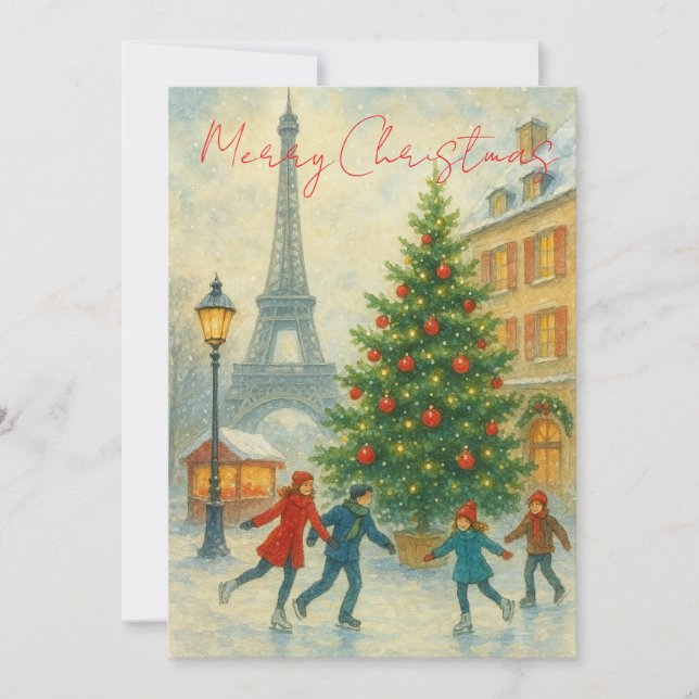 Carte de remerciement pour Noël à Paris – Tour Eif (Devant)