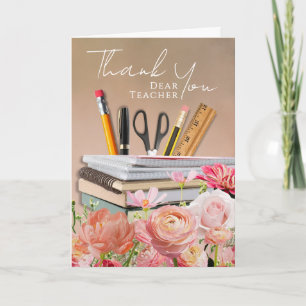 Carte de remerciement pour professeur avec fleurs