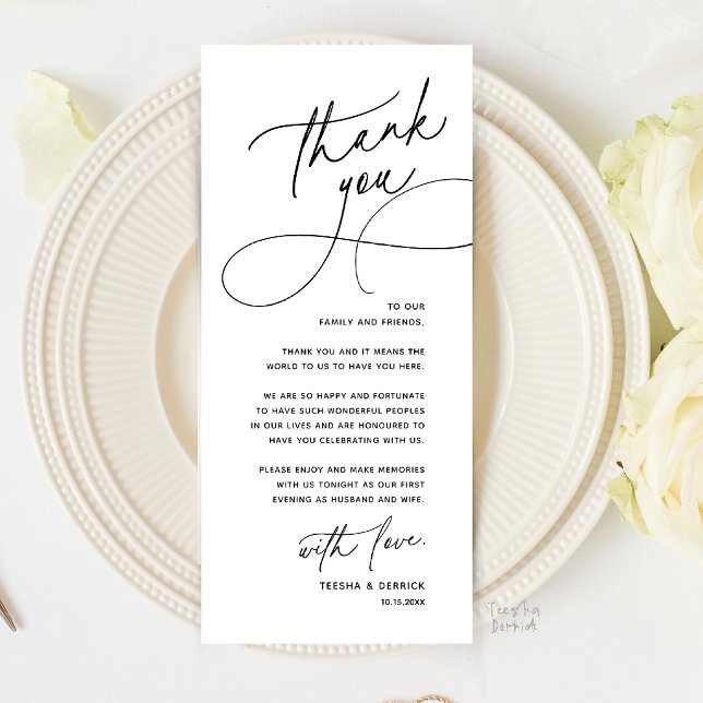 Carte de Remerciement pour un Cadre de Mariage Rom (Romantic Wedding Place Setting Thank You Card in Black and white)