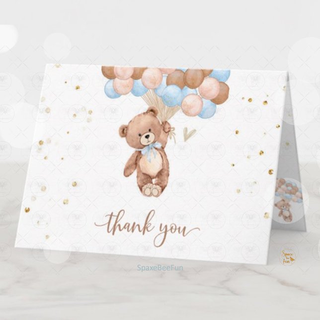 Carte de remerciement pour une baby shower "Nounou (Teddy bear baby shower thank you card, baby shower enclosure card, teddy bear-themed baby shower, th)