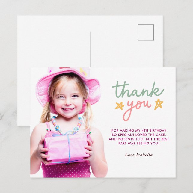 Carte de remerciement pour une fête d'anniversaire (Devant / Derrière)