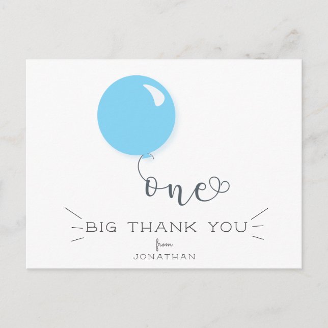 Carte de remerciement Premier Anniversaire Ballon  (Devant)