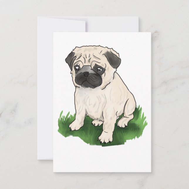 Carte de remerciement Pug mignon assis (Devant)